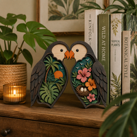 Boîte à ombres personnalisée pour oiseaux exotiques tropicaux |   Scène de palmiers et d'hibiscus découpée au laser en contreplaqué de peuplier multicouche |   Décoration murale suspendue en forme d'oiseau miroir