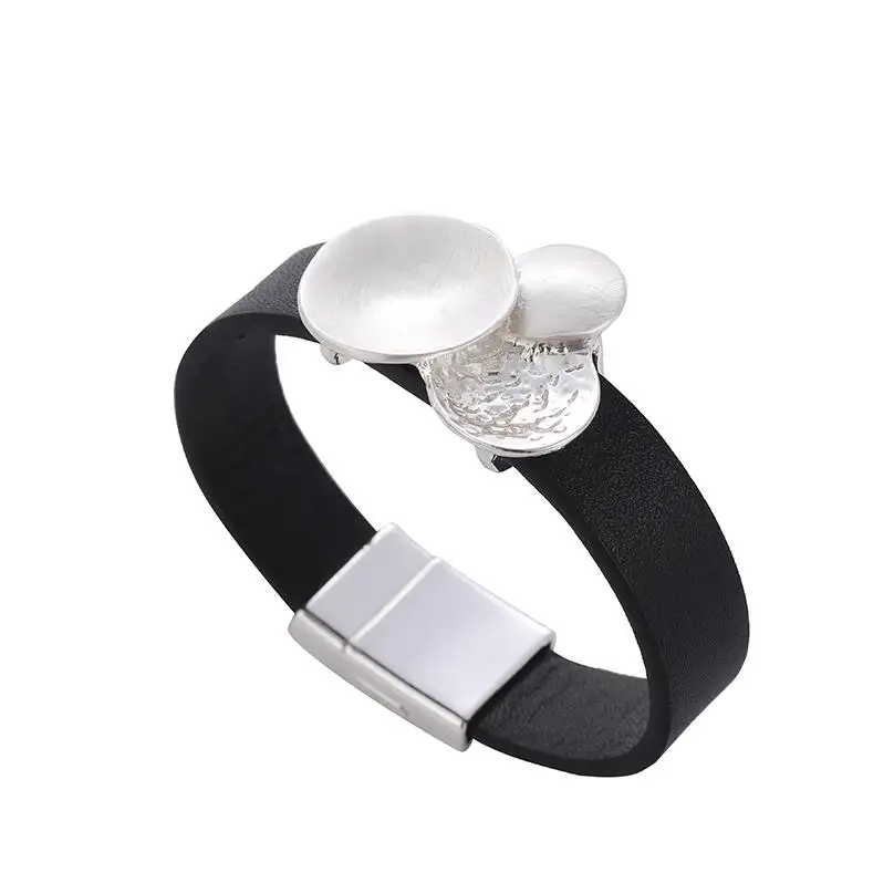 Fashion Jewelry Bracelets custom bracelets logo Leather Beads With Words Logo 925 Sterling Stainless Steel Carved Jade Bangle