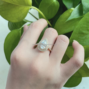 Anel de casamento clássico, anel de ouro sólido com pedra grande de luxo 14k 18k - Product Image 4