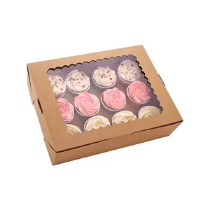 Bán Sỉ Hộp Đựng Bánh Muffin 12 Lỗ Trong Suốt Cửa Sổ Bằng Giấy Kraft Hộp Đựng Bánh Cupcake Trong Suốt Tùy Chỉnh Hộp Đựng Bánh Cupcake Tái Chế