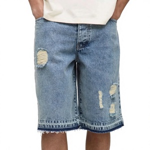 Pantalones Cortos de Mezclilla para Hombre, Estilo Casual, Desgastados, Color Azul Lavado, para Verano, Venta al Por Mayor - Product Image 1