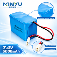 MINYU OEM 7.4V 5000mAh 37Wh 18650 Paket Baterai Li Ion Isi Ulang dengan Konektor 2 Pin untuk Lampu LED Speaker Printer Robot