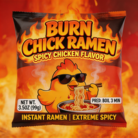 Nouilles Udon Instantanées Extra Piquantes Vegan Friendly Burn Chick Ramen, à base de blé dur, cuites, faibles en sodium