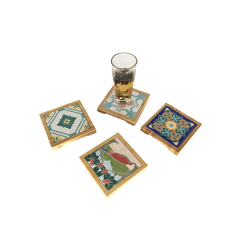 Posavasos de madera de bambú para bebidas, posavasos de cerámica de estilo mármol para café, mesa de madera, decoración del hogar, posavasos de madera para bebidas