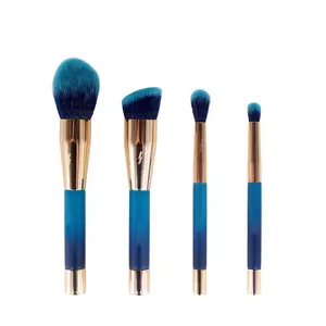 BUEYA set kuas rias magnetik, alat kecantikan profesional foundation wajah magnetik logam biru 4 buah