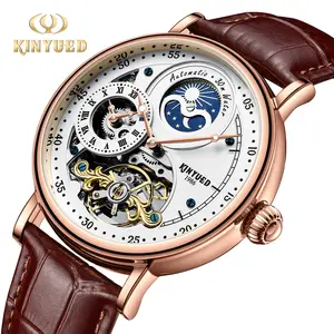 Luxury Watch KINYUED 116 Automatic Wristwatch For Man Hollow Out Mechanical Men Moon Phase Tourbillon Watch