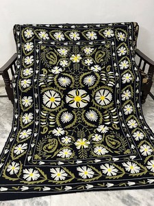 Traditional Uzbek Suzani Cotton <b>Throw</b> Hand Embroidered <b>Bed</b> <b>Cover</b> Colorful Boho Wall Hanging Textile - Product Image 4