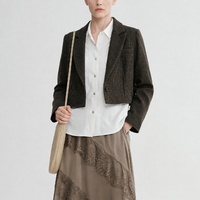 Blazer épais à carreaux pour femme, veste courte en tweed foncé, col à revers à bouton unique, vêtement d'extérieur sur mesure
