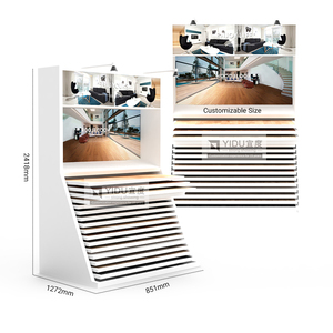 Недорогая, прочная деревянная напольная выставочная стойка на колесиках для розничных магазинов, демонстрационный стеллаж из дерева и мрамора - Product Image 1