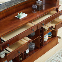 Table de bar mobile en bois massif de style américain avec plateau en marbre et armoire à vin à rangement ouvert de style européen pour meubles de maison