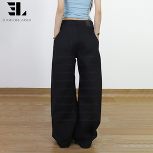 Pantalons <span class=keywords><strong>chino</strong></span> baggy en twill sur mesure LARSUR, taille haute, jambe incurvée en forme de sabre, jambe en forme de fer à cheval effilochée, pantalon de travail pour femmes - Product Image 6