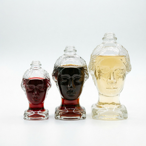 Bouteille de whisky, spiritueux, liqueur ou vin transparente réutilisable de 700 ml avec bouchon, design tête de Bouddha personnalisé - Product Image 3