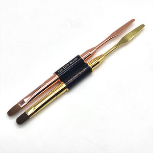 Personalizado <span class=keywords><strong>2</strong></span> en 1 metal ovalado constructor manicura gel DAP cepillo y espátula tamaño 14 buen oro negro cepillo de uñas de gel de polietileno de doble punta - Product Image 6
