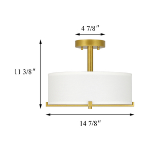 Lámpara de techo redonda de tela semiempotrada de almacén de EE. UU., lámpara colgante de latón para decoración contemporánea del hogar, iluminación interior del hogar - Product Image 6