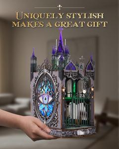 Mini Castillo Gótico en Miniatura para Decorar Librerías, Rompecabezas 3D de Madera con Luz LED para Adorno de Estantería y Regalos Góticos - Product Image 6