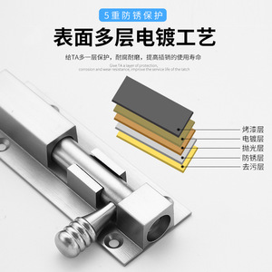 Stainless Steel Door Bolt Thickened Square Type With Plating Surface Treatment For Security Door <b>Window</b> Use - Product Image 1