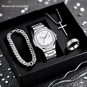 Set Regalo di 3 Orologi al Quarzo di Lusso <span class=keywords><strong>per</strong></span> Uomo con Bracciale in Acciaio Inossidabile <span class=keywords><strong>per</strong></span> Natale, Compleanno, <span class=keywords><strong>per</strong></span> Lui, Marito OEM - Product Image 3