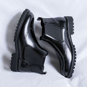 Bottes Chelsea pour hommes, chaussures en cuir à tige haute, style business, brogues décontractées, bottes courtes pour hommes - Product Image 4