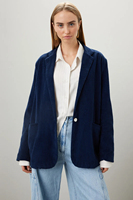 Fabricant de vêtements OEM personnalisés, veste de carrière sur mesure à revers cranté et manches longues en velours côtelé pour le bureau pour femmes