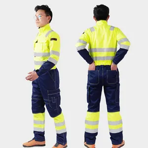 Industrial reflective men uniform workwear clothing Highly Visible Flame Retardant and Arc Proof Coverall