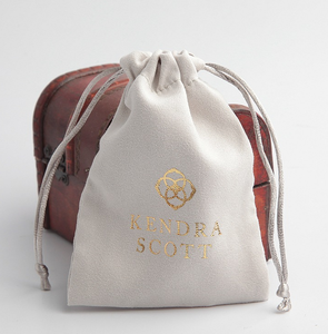 批发定制标志印花天鹅绒拉绳袋小白黑色香水饰品包装防尘麂皮材料 - Product Image 1