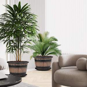 Jardinières de tonneau de whisky rondes anti-UV écologiques avec trous de drainage pour balcon de jardin intérieur et extérieur - Product Image 5