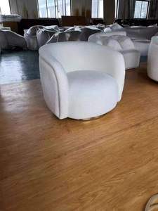 Fauteuil d'appoint Teddy Boucle en forme de baril, fauteuil enveloppant incurvé avec base ronde dorée, canapé individuel pour hôtel et réception - Product Image 6