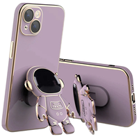 Coque de protection TPU électroplaquée avec support astronaute et cordon pour iPhone 16 15 14 13 12 11 17 18 Pro Max