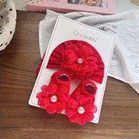 Conjunto de Gorro y Calcetines para Bebé Recién Nacido con Diseño de Flor de Perla, Calcetines de Algodón para Bebés Niñas, Venta al Por Mayor