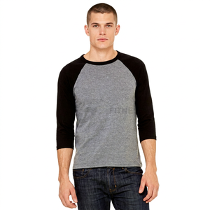 T-shirt de baseball raglan Bella + Canvas 3200 avec logo personnalisé, taille 2XL+, gris/rouge, coton/polyester, respirant, manches 3/4, décontracté - Product Image 1