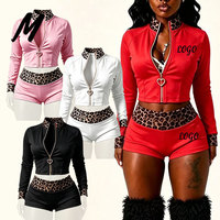 Ensemble veste et short pour femme en patchwork léopard, logo personnalisable, vêtements d'hiver pour femme, ensemble deux pièces
