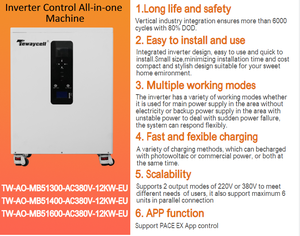 Tewaycell ac380v <span class=keywords><strong>3</strong></span> giai đoạn tất cả trong một 51.2V 400ah 600ah 20kwh 30kwh với 10KW/12KW biến tần nhà pin <span class=keywords><strong>lithium</strong></span> - Product Image 3