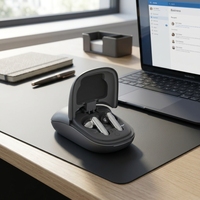 Souris sans fil 2-en-1 avec étui de chargement et écouteurs intégrés, accessoire de bureau pour ordinateur