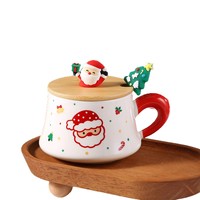 Tasse en céramique créative Père Noël dessin animé avec plateau – Compatible lave-vaisselle et micro-ondes, grande capacité, portable, cadeau de Noël, souvenir de fête
