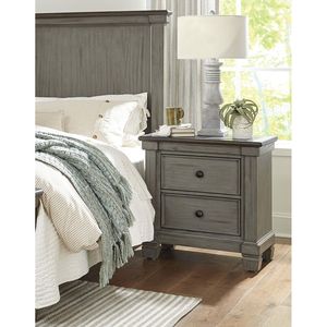 DB Transitional-Mesita de noche de 2 cajones de estilo rústico con acabado café y gris antiguo con muebles de dormitorio clásicos 1 pieza de perillas planas - Product Image 1