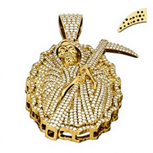 Collier Pendentif Grim Reaper en Laiton avec Micro-Incrustation de Zircon, Bijou Gothique Hip Hop pour Usage Quotidien et Cadeau - Product Image 3