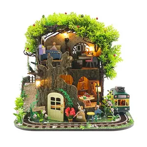 教育玩具HOYECRAFTS木製ミニチュアハウス3Dハウスビルディングパズルツリーハウスモデルパズル