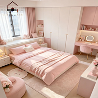 Armoire XINGRUO au design européen, blanche et rose, avec poignées dorées, miroir LED intégré, quatre portes, rangement pour chambre à coucher, au sol/plafond
