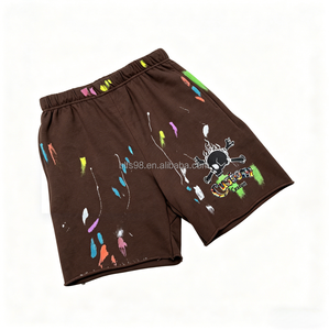 Custom Men's Brown Cotton Shorts With Skull Print <b>Elastic</b> Waist Casual Short Shorts Painted Design Breathable Knitted Fabric - Product Image 1