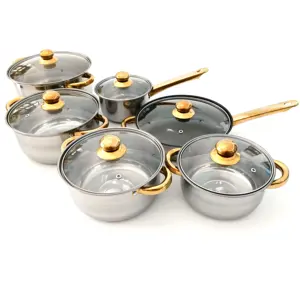 12pcs Cookware Sets Stainless Steel Cooking Pot Set And Pans Cookware Set With Glass Lid