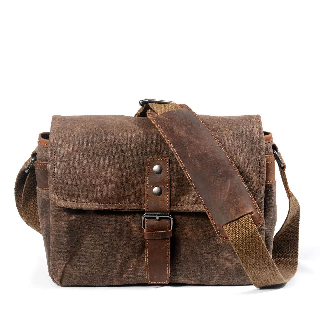 Man waxed canvas leather shoulder Crossbody messenger Bag vintage DSLR photography camera & video bags