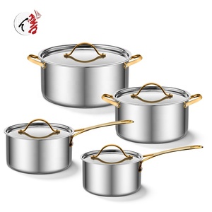 Özelleştirilebilir 8-Piece lüks mutfak tencere seti 3-Ply paslanmaz çelik yapışmaz pişirme tencere güveç tencere klasik tasarım