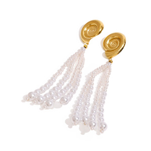 Pearl Drop Earrings AAA Grade Tassel Conch Design Geometric Shape Party Jewelry - Product Image 1