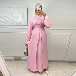 Venta al por mayor 2026 Abaya <span class=keywords><strong>Mujer</strong></span> frente abierto Abaya y vestido interior 2 uds Abaya conjunto modesto Casual uso diario para todas las estaciones traje - Product Image 2
