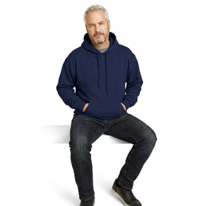 Sweat-shirt à capuche bleu marine pour homme, couleur unie, en molleton de coton, manches régulières, vêtement d'automne - Product Image 2