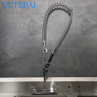 Robinet de pré-évier en laiton pour cuisine industrielle et commerciale avec douchette extractible, robinet mural additionnel et supports muraux
