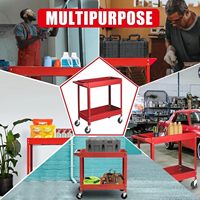 Chariot à outils robuste JINFENG OEM à 2/3 niveaux avec étagères de rangement et roulettes |   Rangement d'atelier de garage (rouge, 2 niveaux, 100 kg)