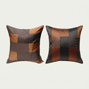 Taies d'oreiller et housses de coussin en soie 100% fabriquées à la main en Thaïlande, style élégant, 16x16 pouces, brun chocolat, fermeture à glissière - Product Image 1