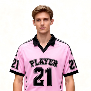 Op maat gemaakte geborduurde voetbalshirts voor heren, zomer sportkleding uniformen, ademende snel drogende polokraag nummersets - Product Image 3