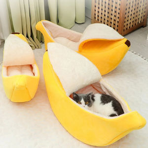 Lit pour chat Banana Cat, mignon, amusant, confortable, tapis pour chat, lits chauds, durables, portables, panier pour animaux de compagnie, niche, coussin pour chien, doublure blanche, multicolore - Product Image 1